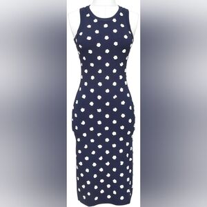 MICHAEL KORS Sleeveless Dress Midi Sequin Navy Blue Floral Crew Neck  SZ Small